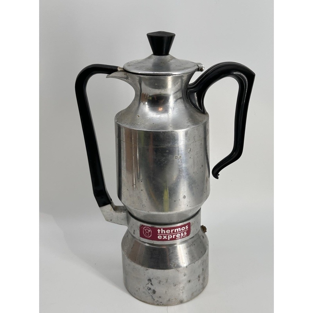 Vintage Thermos Express Aluminum Moka Pot Espresso Maker Made in Italy 2-Handle